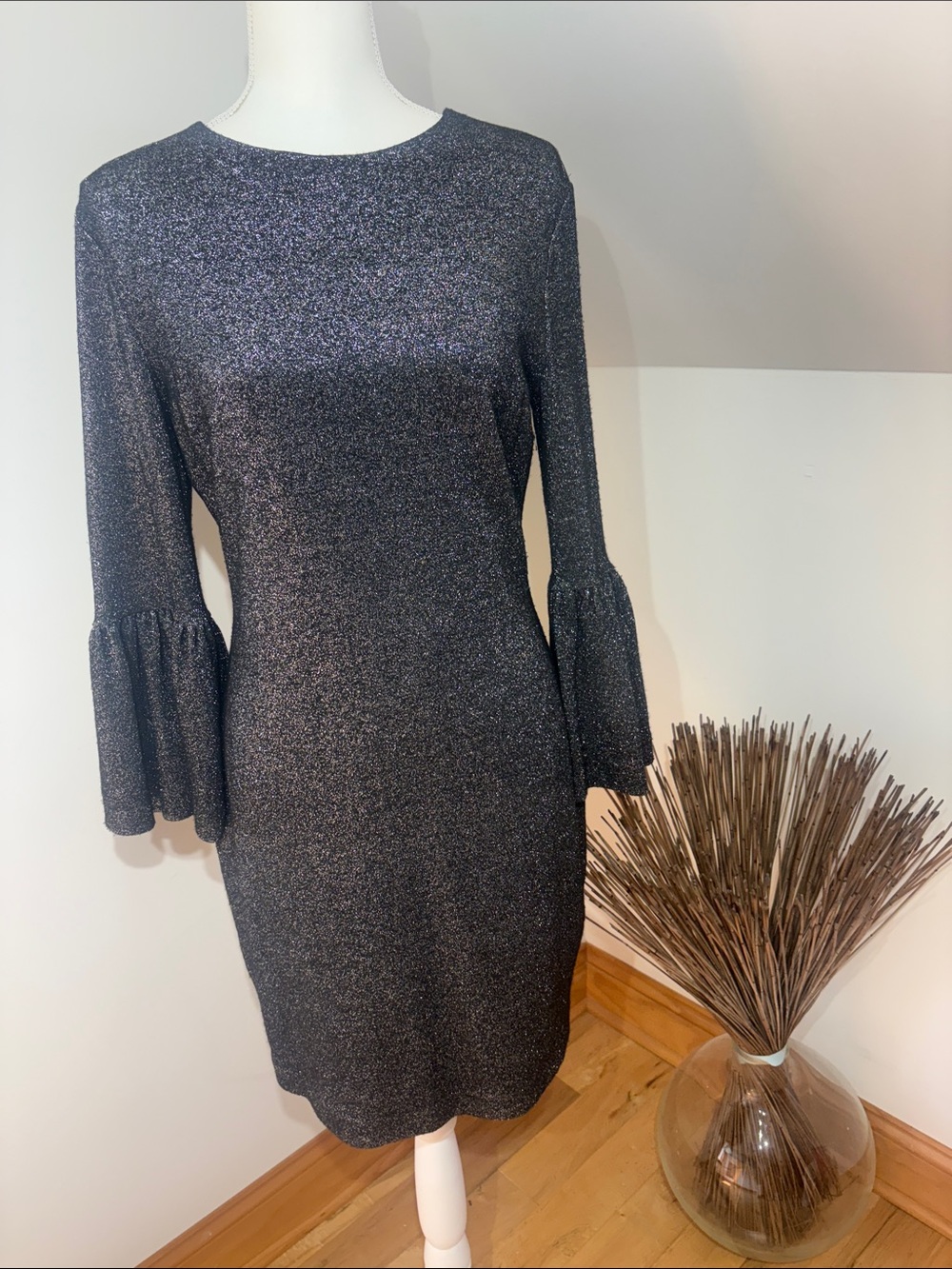 Ted Baker London Sparkle Black Long-Sleeve Sheath Dress Sz 4